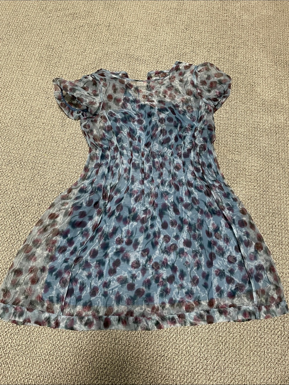 Crewcuts Blue Floral-Pattern Puff Sleeve Casual Dress